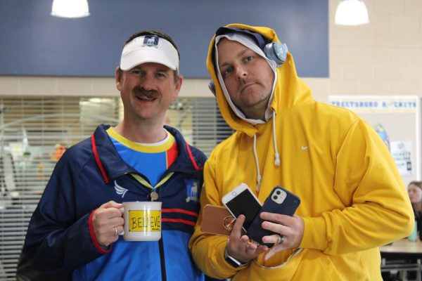 Dressed up as Ted Lasso and a student on Halloween are Assistant Principal Jay Bishop and Principal Brett McCann. 